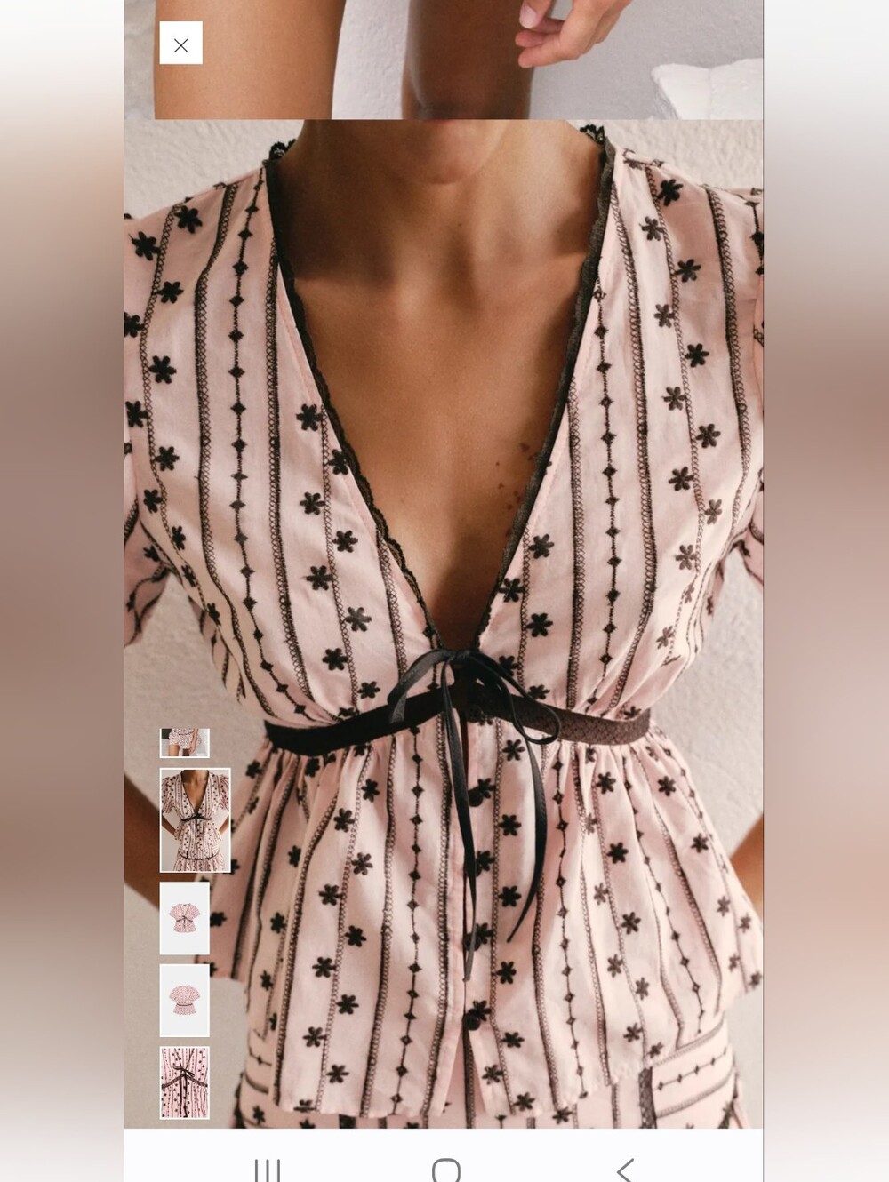 Zara Pink Camisole with Black Floral Embroidery and Tie Waist